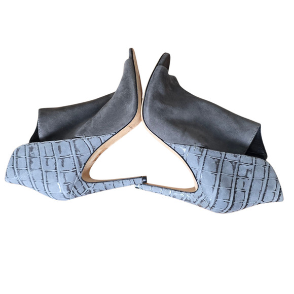 SIGERSON MORRISON Maitee Gray Suede Croc Print Open Toe Heels Booties 8B - Picture 5 of 9